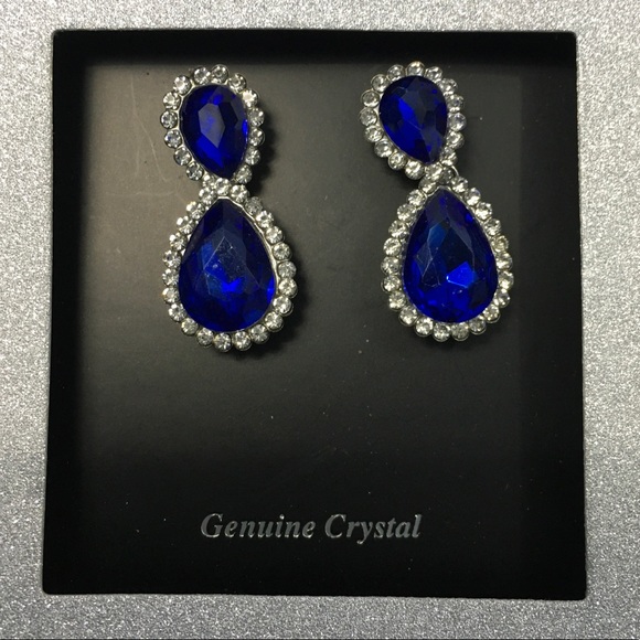 Boutique Jewelry - Crystal Sapphire Tear Drop Dangle Post Earrings